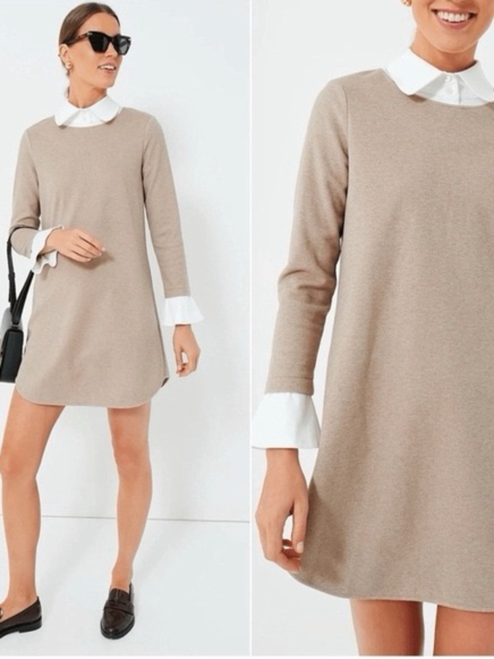 Tuckernuck Cream Shift Dress with White Collar & Cuffs - Picture 2 of 3